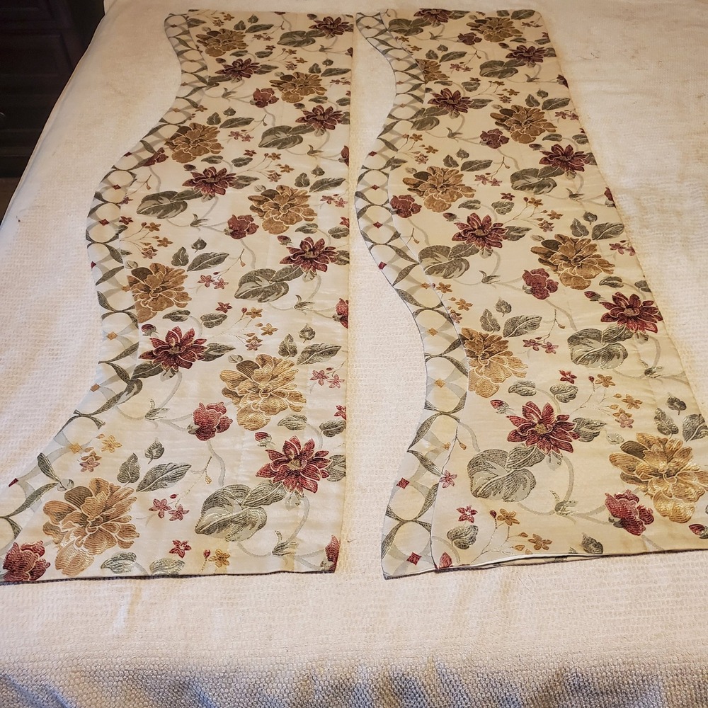 Country Curtains Floral Tapestry Swag Valance Pair Lined Cream Burgundy Gold USA